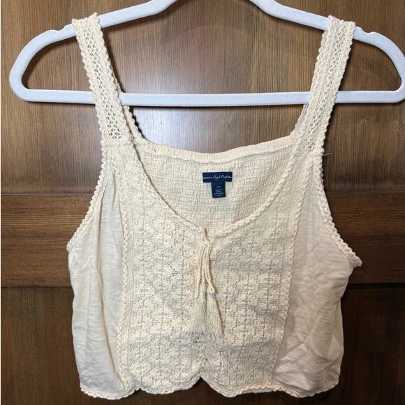 American Eagle Tops - American Eagle Cropped Crochet Tank Top Boho Size Small Chic Cream